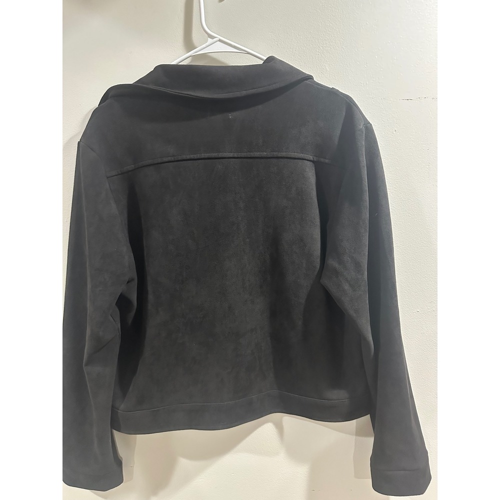Blue Rain Womens Black Faux Suede Moto Jacket Asymmetrical Zip Bikercre - Picture 2 of 6